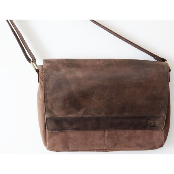 Estalon Brown Leather Messenger Crossbody Bag Briefcase Laptop Case - Picture 2 of 7